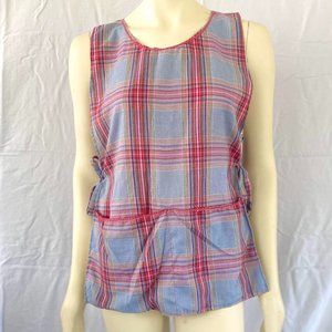 Vintage 1940s Pink Blue Plaid Cotton Apron